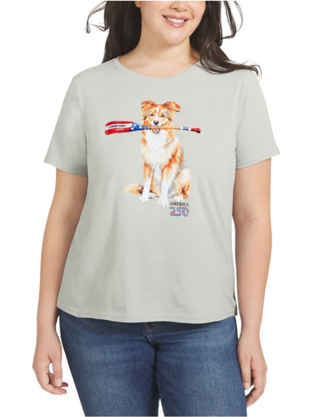 Lands' End Gray Dog Graphic Pet Cotton Tee with Patriotic Bat S, M, L, XXL NWT